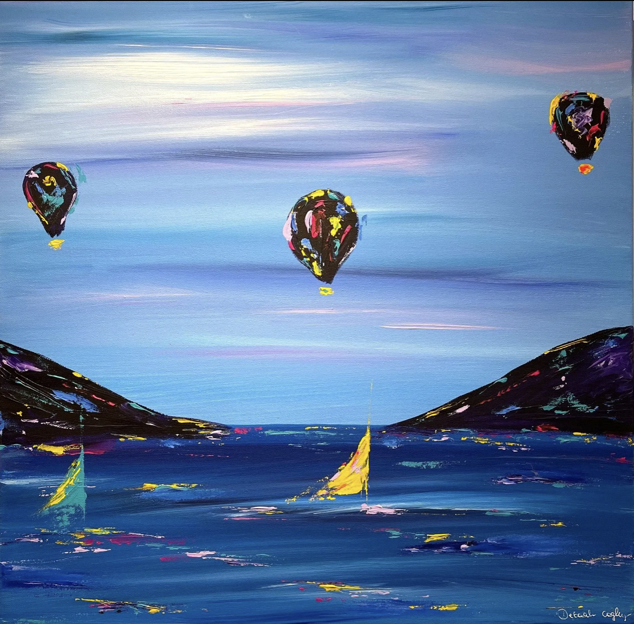 seascape, hot air balloon painting